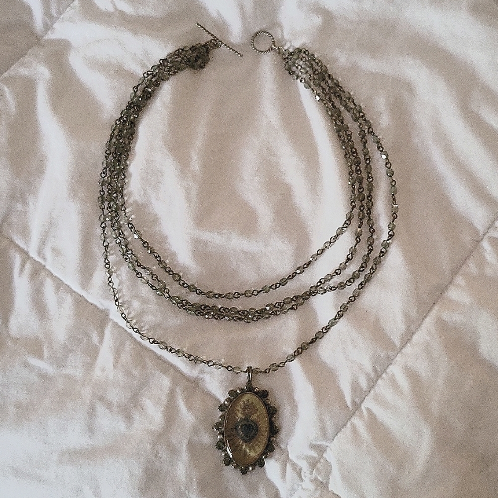 Virgins Angels and Saints Sacred Heart Sterling Silver and Crystal Necklace
